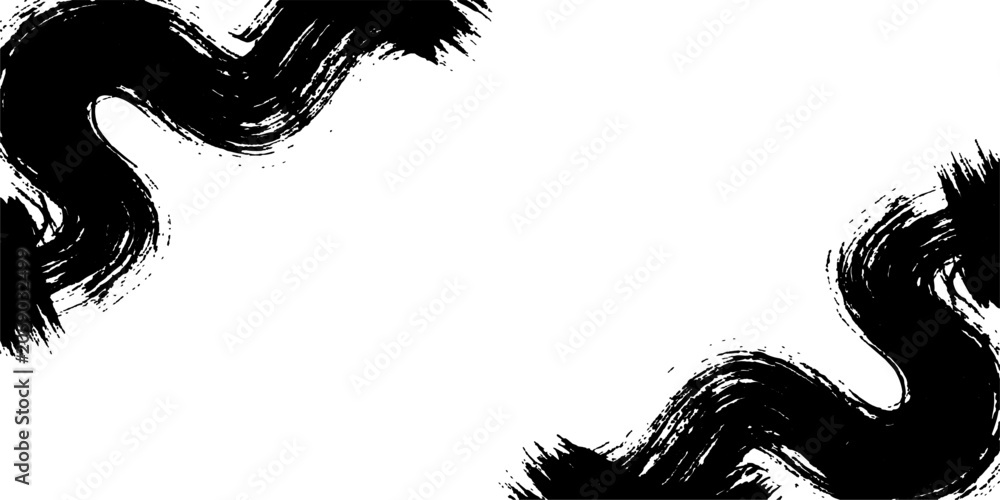 Fototapeta premium Abstract ink brush strokes create a dynamic and artistic frame against a clean white background, suggesting movement and creativity.