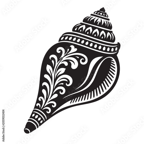 Decorative Hindu Conch Shell Vector Illustration Traditional Religious Symbol