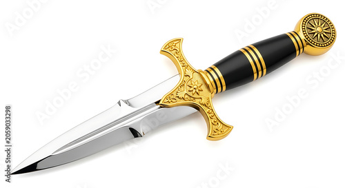 Ornate decorative dagger with golden hilt and black handle collectible historical craftsmanship accessory ceremonial