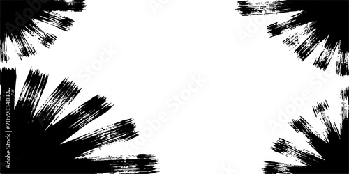 Foto Abstract paint strokes in black and white fan out from the corners, creating a dynamic and artistic frame around a blank central space, evoking a sense of raw creativity and artistic expression