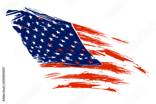 A separate design element, an amazing drawing of the American flag in grunge style.