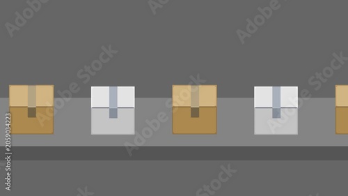 Boxes moving to the left on a conveyor belt (looping video)