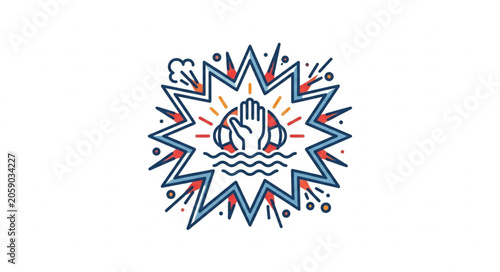 Canvastavla Drowning hand reaching out for help in water with explosion graphic