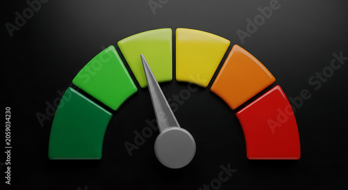 Semicircle gauge meter showing progressive levels with speedometer indicator performance measurement progress dashboard analysis business monitoring abstract