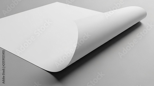 Blank White Paper Curled Edge on Gray Background