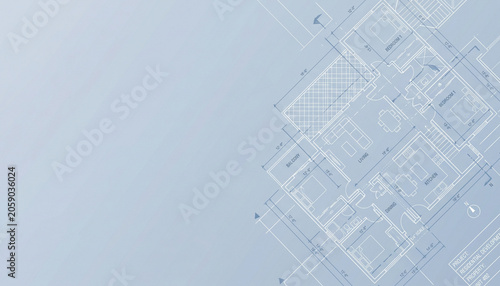 Architectural blueprint floor plan background for residential housing project development.