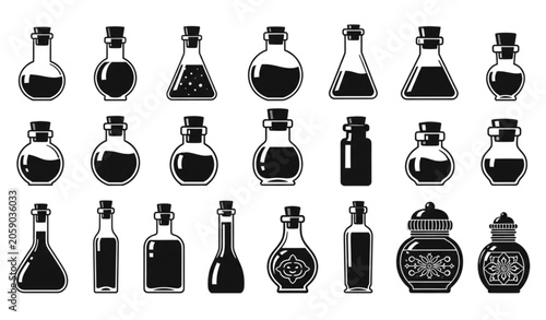 Fotografía Fantasy Potion Bottle and Vial Silhouette Vector Collection