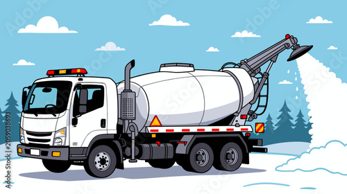 Snow removal truck clearing snow in winter landscape  