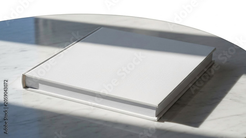 Blank White Book Lying Open on Marble Table