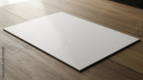 Blank White Paper Sheet on Wooden Table Surface
