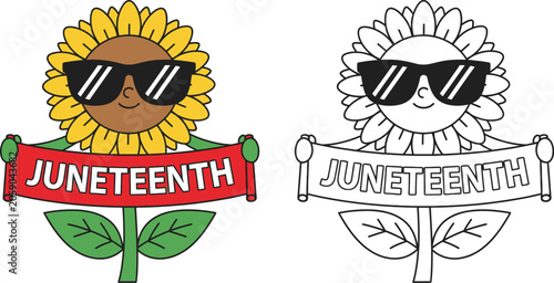 Fotografi Cool Juneteenth Sunflower with Sunglasses and Banner
