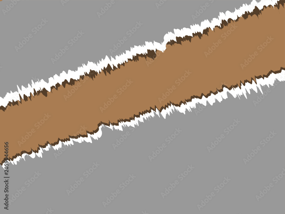 Fototapeta premium Brown paper strip with jagged torn edges displayed diagonally across a clean plain on white background