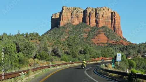 Sedona Courthouse Butte Above Desert Roadway Forest Drive Pov