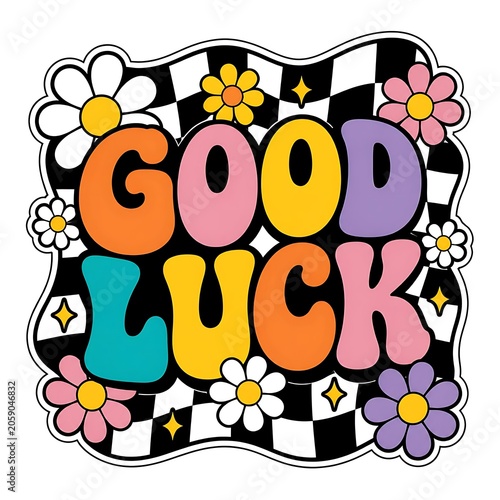  Typography Poster with Colorful Good Luck Text and Floral Elements