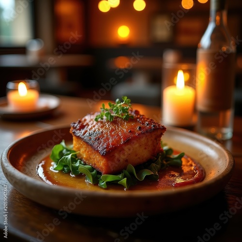 Crispy Duck Confit Golden Skin Candlelit Bistro Evening Comfort Food Atmosphere