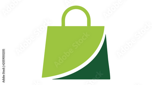 Shopping Bag with a Green Body and Dark Green Curved Section Featuring Eco-Friendly, Reusable, Retail with Store and Grocery Elements for Market, Eco