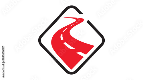 Road Sign Chevron Arrow Icon with Red Background and White Directional Arrow, Outlined in Thick Black for Warning and Guidance