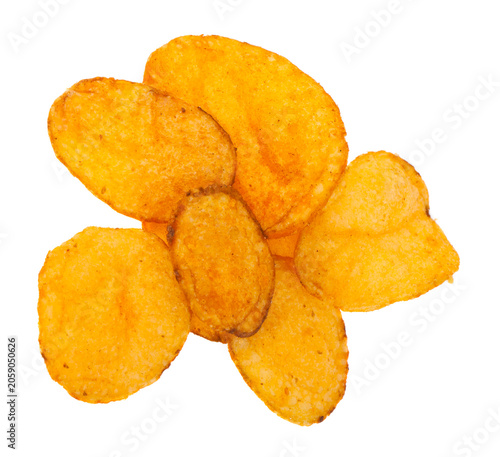 Potato chips isolated on a white background.