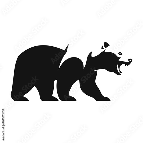 Canvastavla Stylized black silhouette of a fierce bear with an open mouth and sharp teeth gr