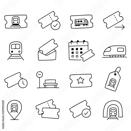 Foto Hand Drawn Train and Transit Icons