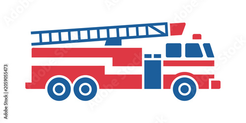 Konstfotografi Fire truck icon in red and blue, emergency response vehicle symbol for rescue services and public safety