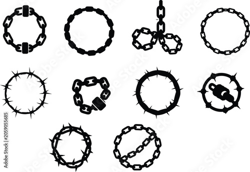 Foto Set of various chain and barbed wire icons