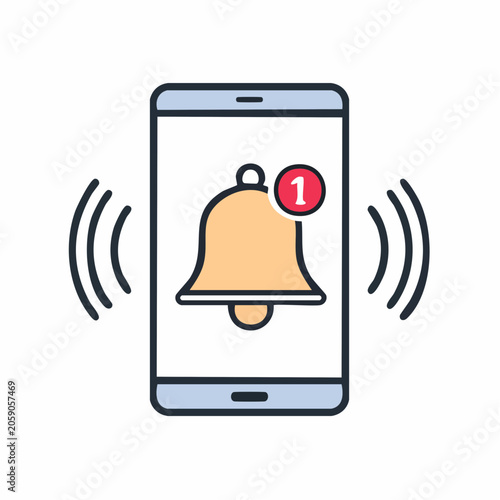 Smartphone with Notification Bell Icon and Sound Waves