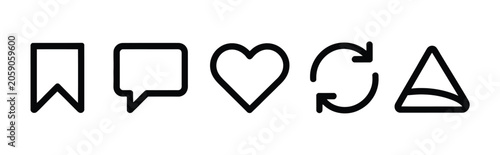 Canvas-taulu Social media interaction line icon set, like comment save share and repost symbols in clean outline vector style