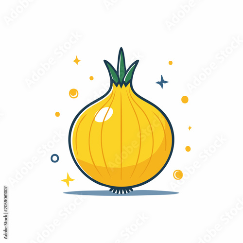 Stylized Yellow Onion Illustration with Sparkles