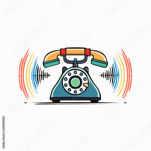 Vintage Rotary Telephone Ringing with Sound Waves