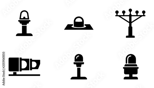 Photography Airport Lighting Icons, Aviation Navigation Signals, Runway Lights Set, Airfield