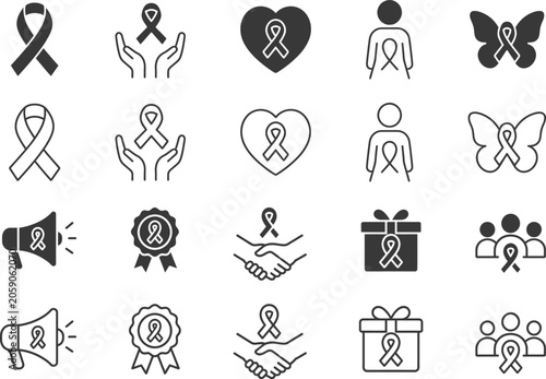 20 icon set editable stroke and filled minimal vector illustrations for awareness support charity