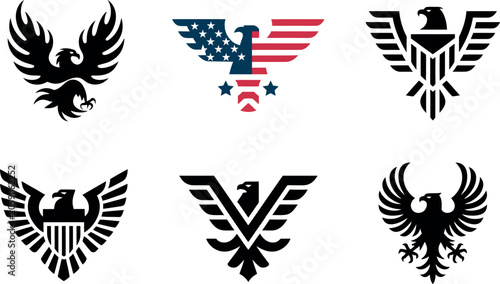 Billede på lærred Collection of six distinct eagle emblems and logos in various graphic styles on