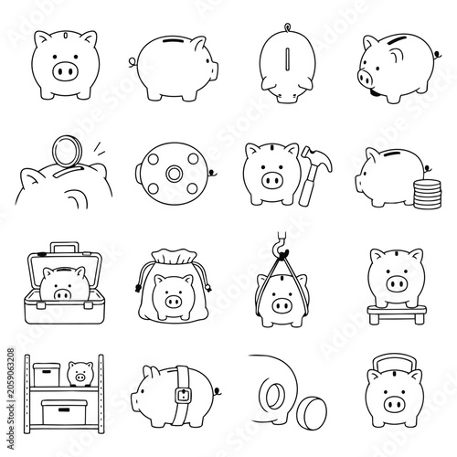 Bilde på lerret Piggy Bank Finance Icon Set