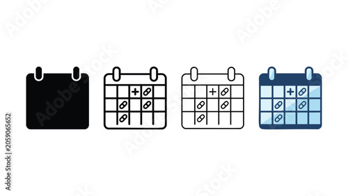 Fényképezés Set of four calendar icons showing medication schedules with pills and crosses f