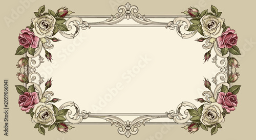 Vintage Floral Frame with Roses - Elegant Decorative Border for Invitations