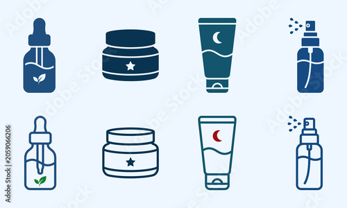 Принти на полотні skincare icon set with cleanser cream moisturizer lotion and bottle illustration