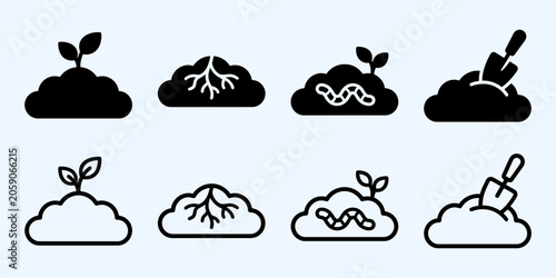 Canvastavla soil cloud icon with black sprout illustrations for plant growth and eco design