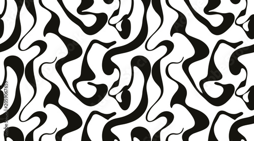 Fotografie Continuous repeating pattern of black wavy liquid lines and organic curving shap