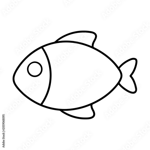 Fish coloring page outline simple black and white illustration isolated on transparent background