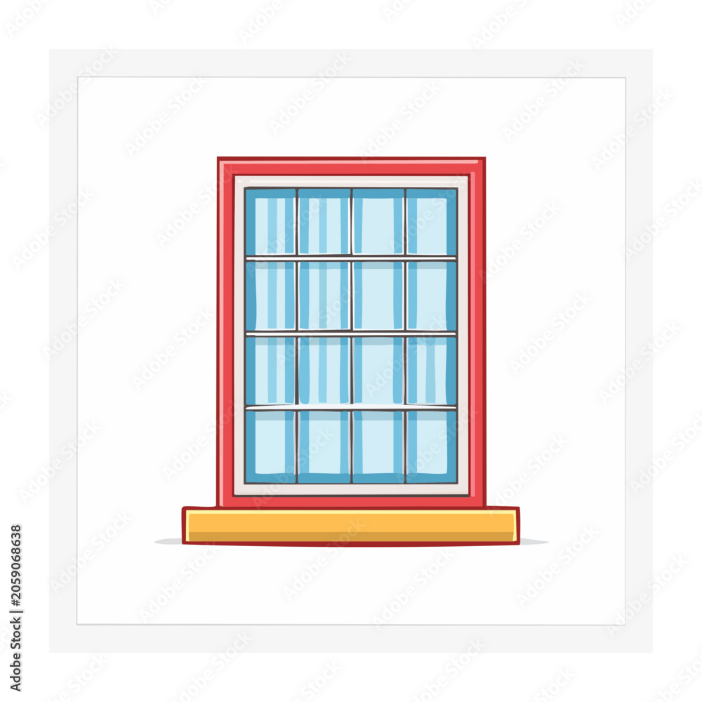 Obraz premium Flat design illustration of a window with red frame and yellow sill