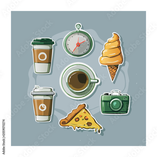 Flat design food and travel icons set