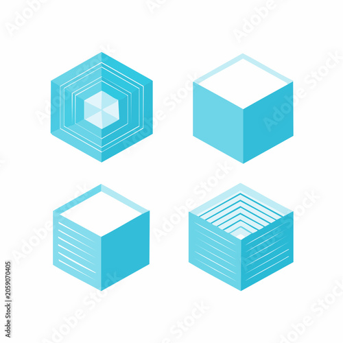 Set of Isometric Blue Geometric Shapes