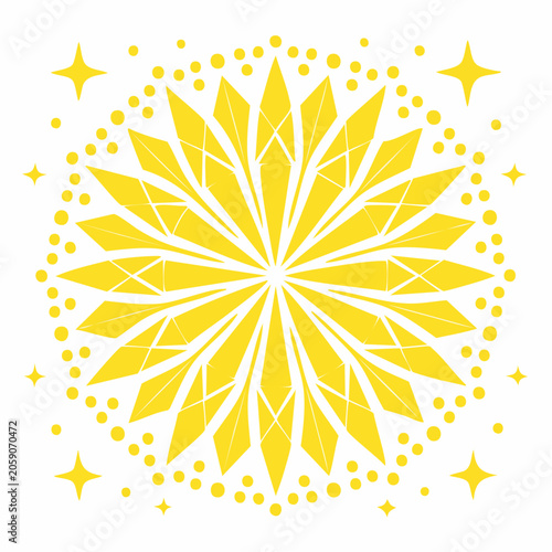 Yellow Starburst Mandala with Sparkles