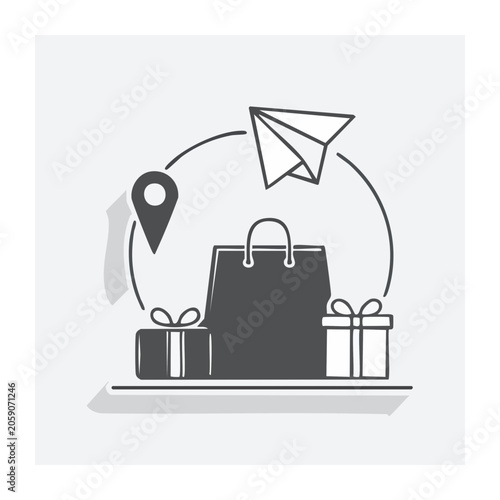Flat icon set for online shopping and delivery