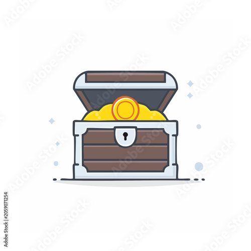 Flat design treasure chest with gold coin icon