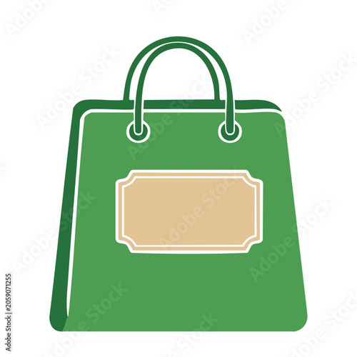 Green shopping bag icon with tag on transparent background