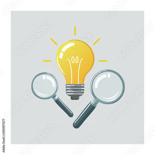 Light Bulb with Magnifying Glasses Illustration