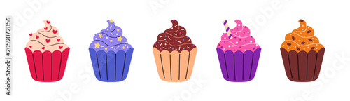 Set of cupcakes with different toppings