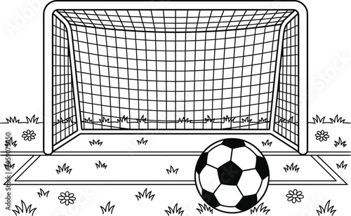 Soccer goal post vector illustration coloring page for kids